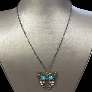 Owl Pendant Necklace with Multicolor Accents